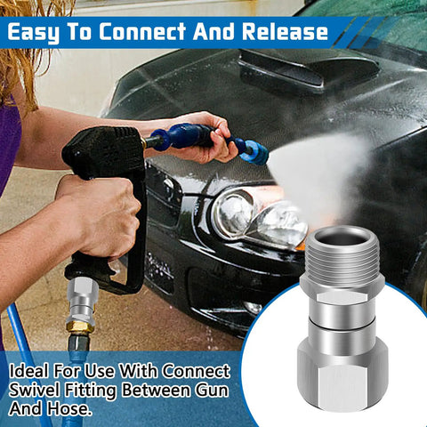 2 Pack M22 to 14mm Pressure Washer Swivel Fittings, Anti Twist Connector Joint, 360 Degree Kink Free Swivel for Gun and Hose, Stainless Steel, Handles Up To 5000 PSI on pressure washer gun