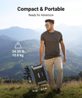 Man carrying Tailgate Ready 1024Wh Portable Power Station And Solar Generator With 2000W Output in nature, showcasing portability and compact design.