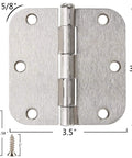 30 Pack Rounded Satin Nickel Door Hinges Three Point Five Inch Interior Five Eighth Inch Radius Corners Brushed Nickel Finish
