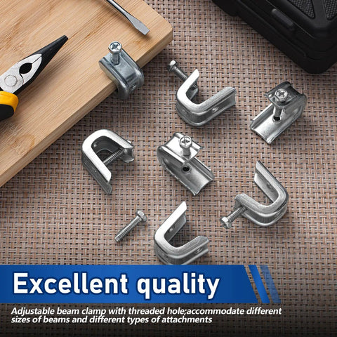 Built Tough Heavy Duty Steel Beam Clamps 100 Pack Zinc Plated C Clip Fasteners for conduit support with adjustable design.