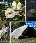 Image of compass and emergency blanket from 30 In 1 Survival Kit For Adventurers Gear Up Emergency Outdoor Essentials Camping Fishing Hunting Hiking Travel Ready For Any Trip Gift Idea For Men And Women Cool Outdoor Gadgets All In One Survival Set.
