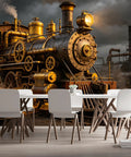 Custom Size Wall Murals Vintage Steam Locomotive Industrial Oil Painting Retro Train Engine Factory Scene Self Adhesive