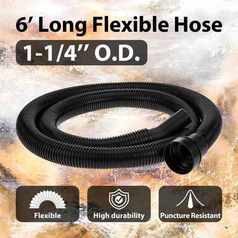 Six Foot Vacuum Accessory Hose For 1-1/4 Inch Systems Beefy Durable Plastic Construction coiled on textured background