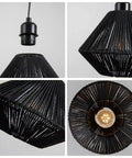2 Pack Woven Plug In Pendant Lights Black Rustic Farmhouse Style With Cord And On Off Switch For Kitchen Island
