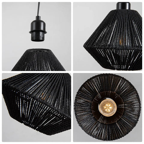 2 Pack Woven Plug In Pendant Lights Black Rustic Farmhouse Style With Cord And On Off Switch For Kitchen Island