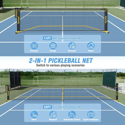 Portable Pickleball Net For Driveway 22 Foot Regulation Size Or 11 Foot Half Court Size With Ball Collector 2 In 1 Net With Carry Bag