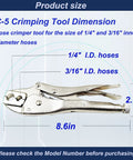 58-piece hose repair kit with silver crimping tool, front view for 1/4" and 3/16" I.D. hoses