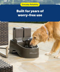 Golden Retriever drinking from Drinkwell Replacement Pump, Quiet OEM Upgrade with power adapter, reliable hydration accessory.
