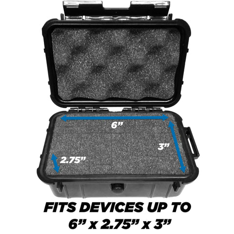 Bad Boy 8 Inch Waterproof Hard Case With Custom Diced Foam For Electronics And Tool Stash showing interior dimensions 6 x 2.75 x 3 inches.