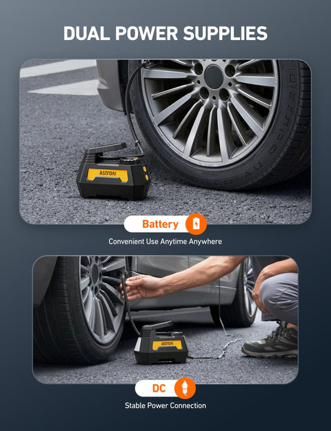 H2 Pro Cordless Tire Inflator Portable Air Compressor With Dual Power 12V DC And Battery Supplies For Fast Inflation