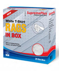Premium White T Shirt Cleaning Rags For Cleaning Staining Painting And More In A 2x25 Lb Compressed Box White Cotton Cloths For Spills Dust Oil Grease And Wood Finish Polishing Eco Friendly Reusable packaging with dispenser.