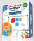 Magnetic Base Ten Blocks For Math, Jumbo 131 Piece Set With Place Value Blocks box showing contents and usage illustration.