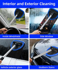 desin windshield cleaning tool with extendable aluminum handle and blue microfiber pad for interior/exterior car glass