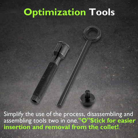 Mofun inner camshaft bearing installer/remover tool for Harley, black three-piece set with long rod, puller, and adapter (front view)