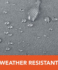 Close-up of gray fabric texture showing water droplets on Beefy Weatherproof Outdoor Loveseat Cover for all-weather protection.