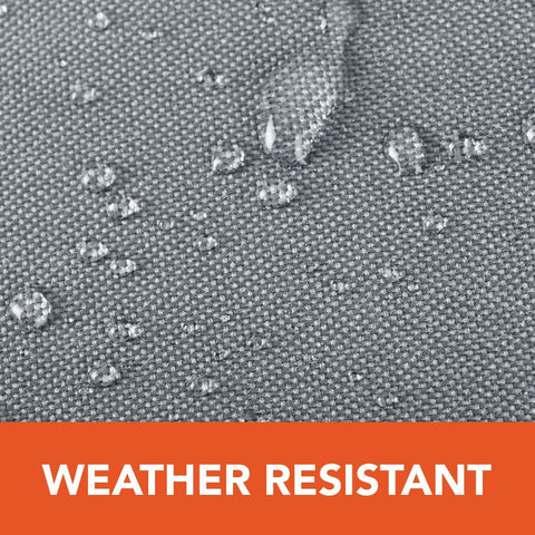 Close-up of gray fabric texture showing water droplets on Beefy Weatherproof Outdoor Loveseat Cover for all-weather protection.