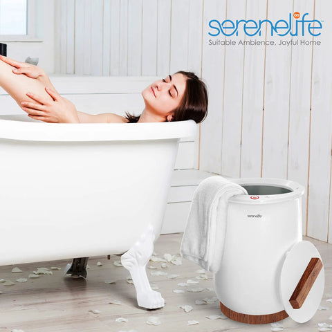 Relaxing bathroom scene with Bucket Style Towel Warmer That Keeps Towels Toasty In The Bathroom And Spa At Home With Auto Shut Off
