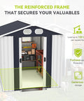 Heavy Duty 8x6 Ft Outdoor Metal Storage Shed With Reinforced Frame Lockable Doors Air Vents Weatherproof Built To Last Garden Tool Shed For Backyard White Rust Resistant Construction With Ventilated Design