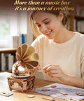 Dope Vintage Gramophone 3D Puzzle For Adults, wooden wind-up music box kit, woman assembling plywood model