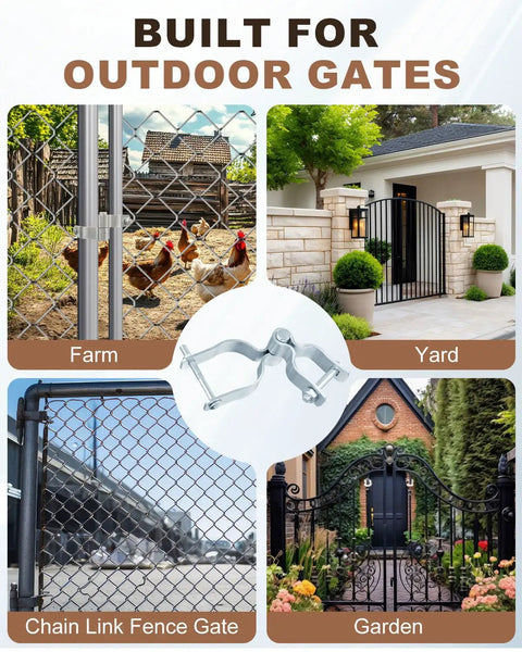 Four Piece Chain Link Fence Gate Hinge Kit With Galvanized Steel Male Post And Female Frame Hinges Fits 2 3/8 Inch OD Male Pipe And 1 3/8 Inch OD Female 5/8 Inch Pin Heavy Duty Easy Install used on farm, yard, chain link and garden gates