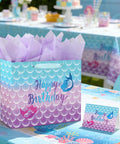 Mermaid Themed Birthday Gift Bag Set For Kids With Tissue Paper And Greeting Card 13 Inch Large Gift Bag With Handle