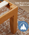 Built Tough Queen Size Platform Bed Frame In Real Natural Pine Wood With Thick Wooden Slats For Zero Wobble Support Never Requires A Box Spring And Flawless Setup For Your Bedroom Space, close-up of solid wood frame.