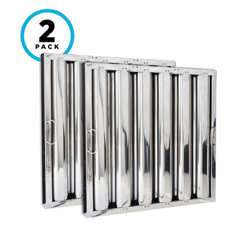 High Efficiency Commercial Kitchen Hood Filter Pack Of 2 For Restaurant Exhaust Hoods, Baffle Grease Filter with U Channel Design, 430 SS