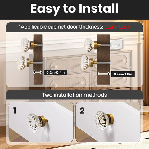 Installation guide for Dope Crystal Cabinet Knob Set, 8 Pack Glass Crystal Vintage Hardware In Antique Brass Bronze Finish
