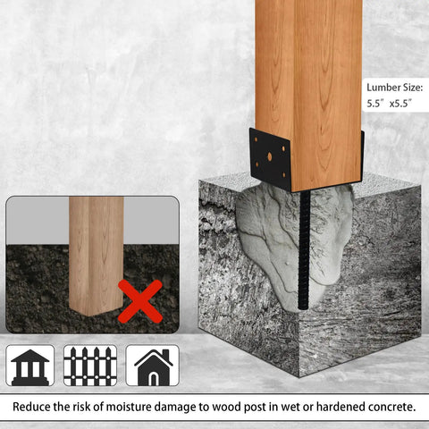 U Shape Fence Post Holder 6x6 Inches 4 Pack For 5.5x5.5 Wood Posts And Concrete Post Anchor Black Powder Coated in use illustration