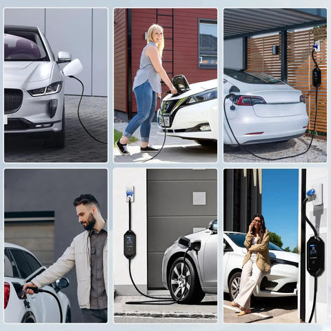 Heavy Duty Type Two Electric Vehicle Charging Cable Six Meters Long With Adjustable Amperage Up To Thirty Two Amps charging various EVs at home.