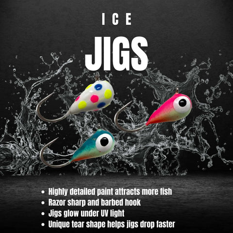 Tungsten Ice Jigs 6mm Variety Pack 10pcs With Long Shank Hooks For Ice Fishing And Panfish UV Glow Tear Shape Design Drops Fast