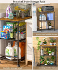 Rolling Kitchen Microwave Cart With 3 Tier Storage On Locking Wheels A Multiuse Utility Cart in laundry, office, and balcony uses