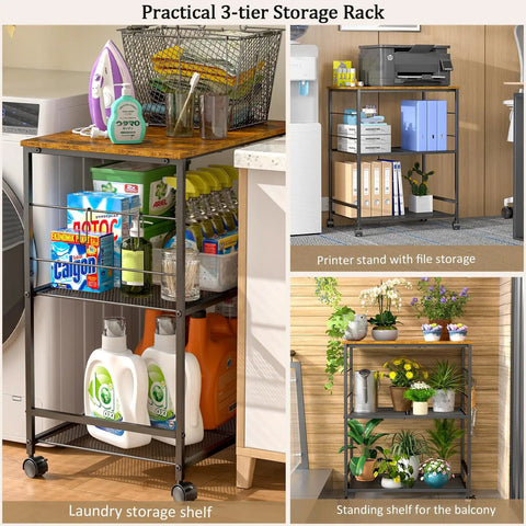 Rolling Kitchen Microwave Cart With 3 Tier Storage On Locking Wheels A Multiuse Utility Cart in laundry, office, and balcony uses