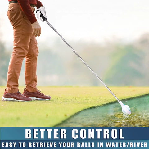 Golfer using Premium Stainless Telescopic Golf Ball Retriever with Dual Rubber Head to pick up ball from water