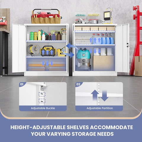 Beefy Heavy Duty Metal Storage Cabinet With Lockable Doors And Two Adjustable Shelves 36 Inch Steel Tool Cabinet open view