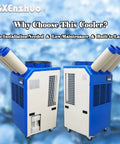 Heavy Duty Portable Air Conditioner 220V Industrial Cooling Unit 22178 Btu with triple flexible ducts and 14L water tank.