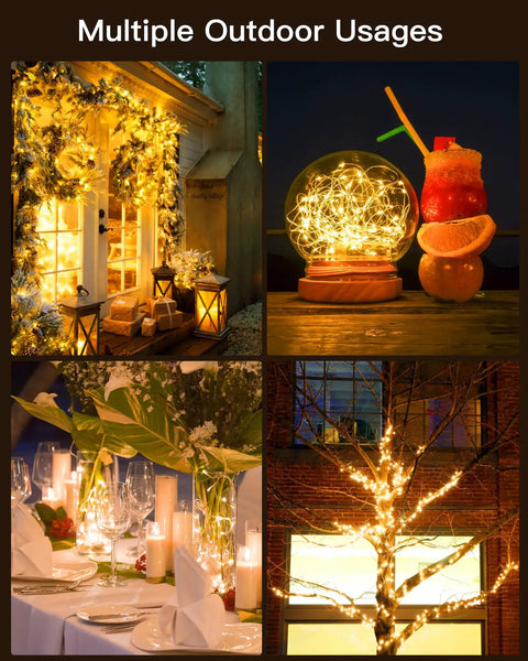Two Pack Outdoor Solar String Lights 66 Ft Total With 200 LED Warm White Fairy Lights, 8 Lighting Modes, Waterproof decor.