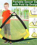 Child holding a folded Portable Soccer Goal Set 7x5 Ft Plus 5x3 Point 6 Ft For Youth Practice, illustrating compact storage.