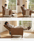 Arthur Recliner Chair With 3 Position Recline Olive Green Velvet High Back Padded Support Mid Century Modern Reading Chair in use at different angles.