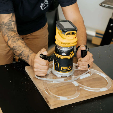 TrimFit Pro Dual Grip Router Base Plate For DeWalt DWP611 And DCW600B, 6x10 clear acrylic base, used in woodworking