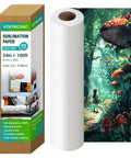 24 Inch By 100 Foot Sublimation Paper Roll 95Gsm Fast Dry Matte Finish For Epson SureColor F570 Printers Best For Tee Shirts Tumblers Textiles And Craft Projects 2 Inch Core displayed with packaging and colorful print