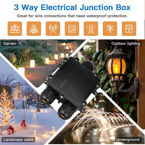 3 Way IP68 Waterproof Junction Box For Outdoor Use Tough As Nails External Electrical Box in garden, lighting, underground settings