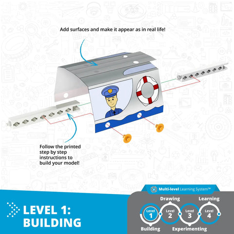 Step-by-step building instructions for Buoyancy Science STEAM Toy Kit For Ages 8 And Up Nonmotorized Construction Set, Level 1.