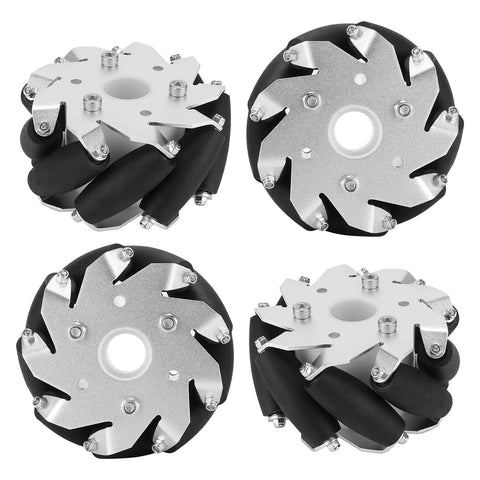 Four Pack 100mm Beefy Steel Mecanum Wheel Set For Robot Car With Omnidirectional Movement rugged aluminum and steel build