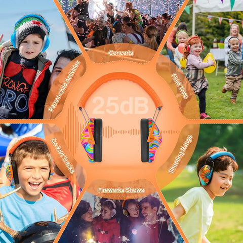 Kids Noise Canceling Ear Muffs For Hearing Protection 25NRR Earmuffs For Toddlers And Autism Sensory Needs Fun Orange Design Great For School Or Travel