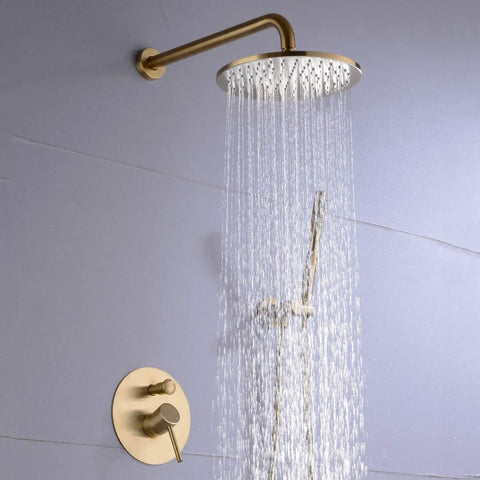 High End Bathroom Flex With This 12 Inch Round Shower System Built From Rock Solid Brass Wall Mounted Rainfall Shower with Gold Finish.