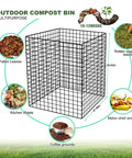 Outdoor Compost Bin With Square Mesh Panels, Garden Wire Construction, Black Heavy Duty Compost Container For Leaves And Yard Waste, 36x36x28 Inches, Foldable Steel Frame, Weather Resistant