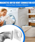 Woman using Magnetic Dryer Vent Connection Kit With Self Aligning Airtight Seal And Hands Free Quick Connect Disconnect
