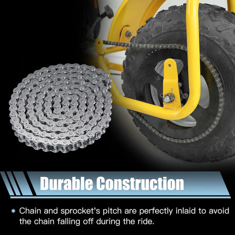35 Roller Chain 140 Links Mini Bike Chain Tensioner on yellow bike frame showing installation for Coleman CT100U CC100X Predator Engines