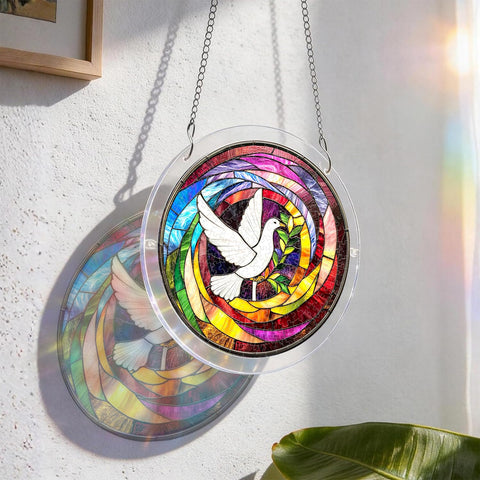 Dove Acrylic Sun Catcher Puzzle Kit For Doors Garden And Window Hanging, Easy DIY 7.4 Inch Clear Sun Catcher Craft Kit on wall